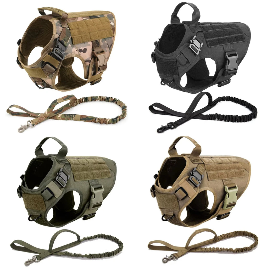 Tactical Dog Harness and Leash Set Service Dog Vest with Control Handle Adjustable Pet Training Harness for Dogs Walking